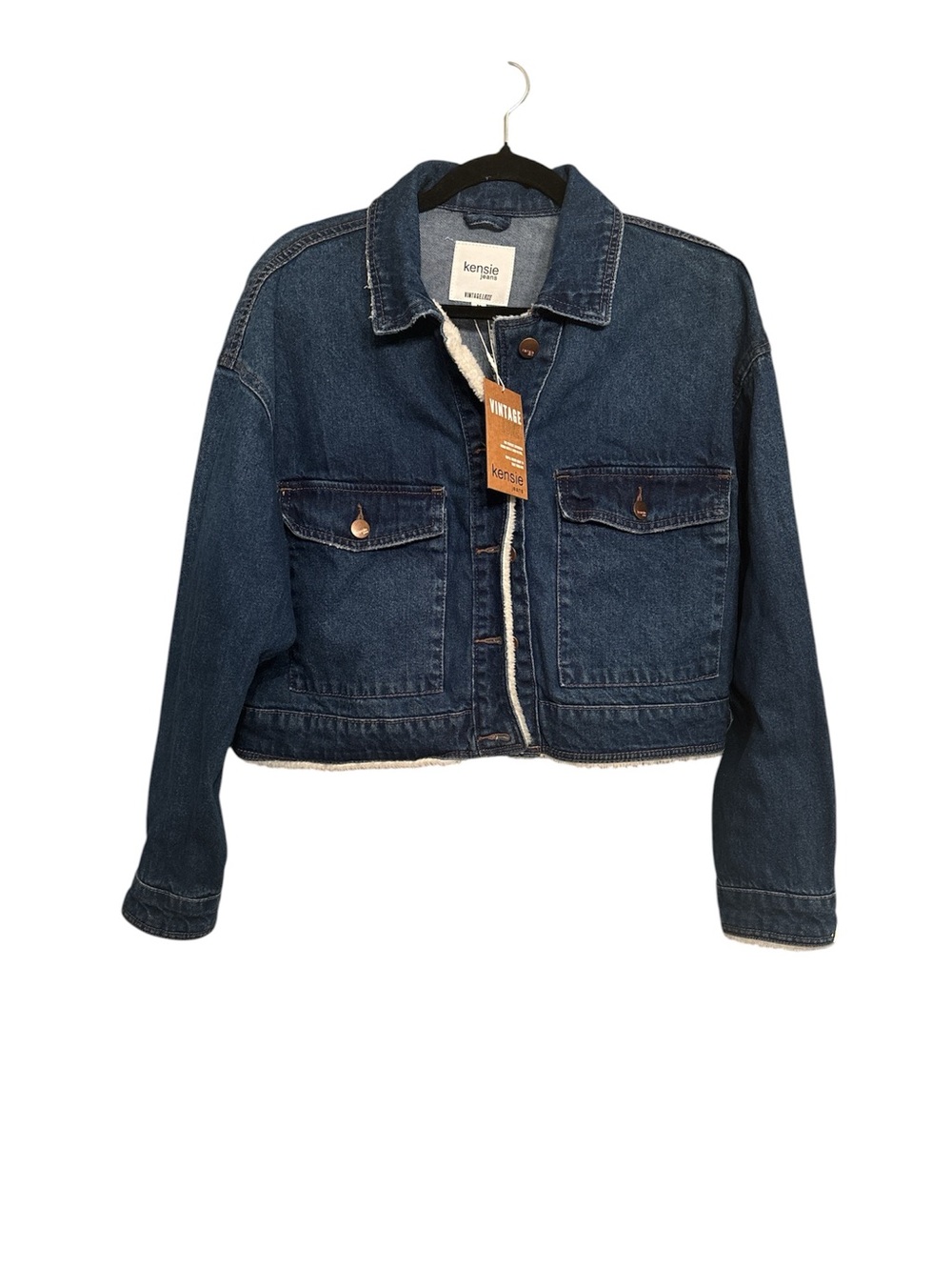 Kensie Dark Blue Denim Jacket with Cream Sherpa Lining